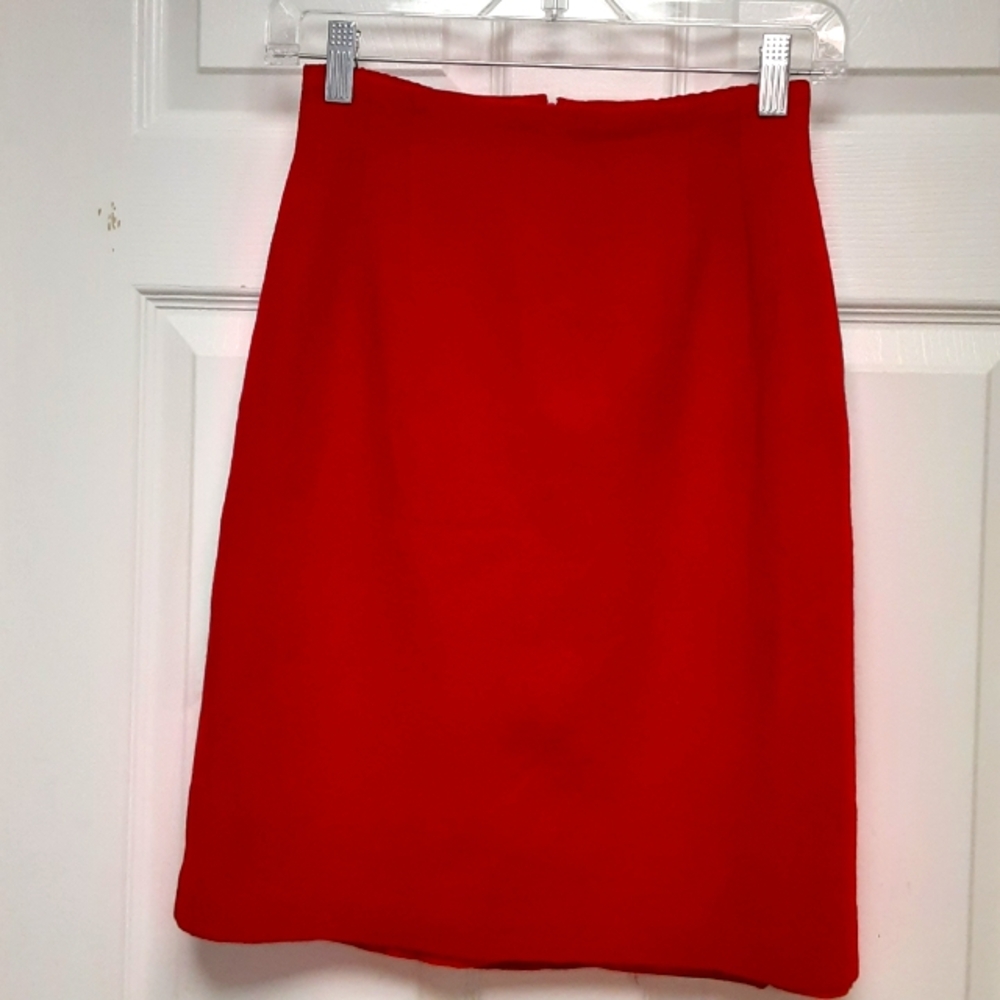 Norton McNaughton Vintage Red Elastic Waist Virgin Wool ALine Lined Petite Skirt
